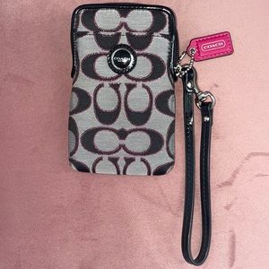 Coach Black and Gray with Reddish/Fuchsia Glittery Outline of Cs Wristlet